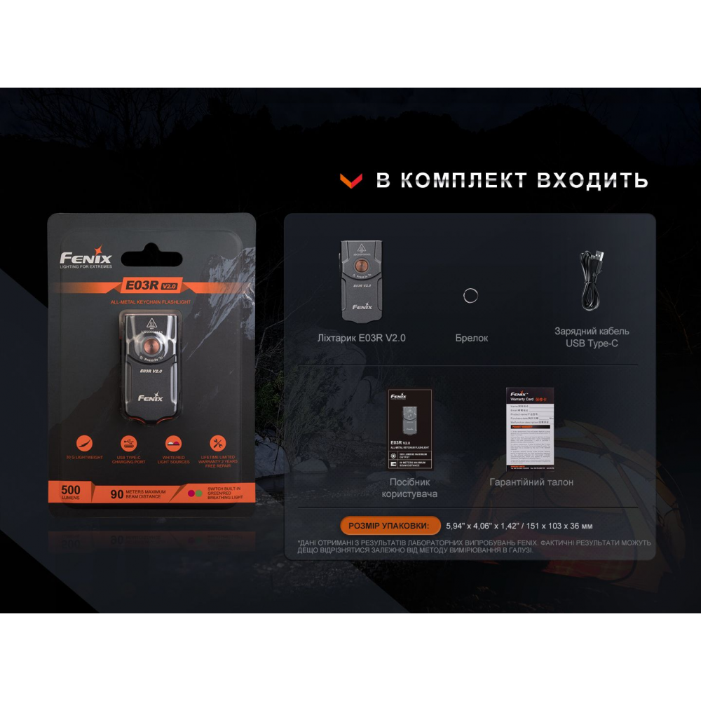 Ліхтар наключний Fenix E03R V2.0, синій